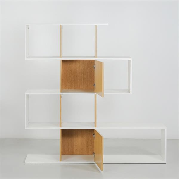 Libreria zig zag 4 ripiani in legno bianco e naturale 145x145 cm
