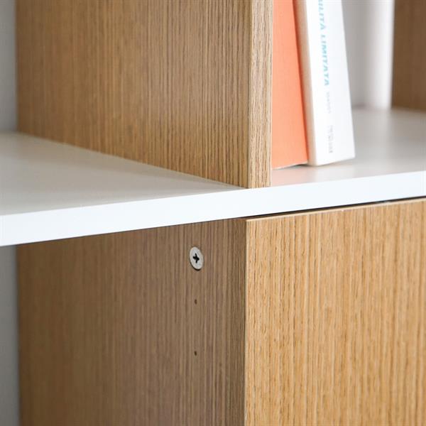 Libreria zig zag 4 ripiani in legno bianco e naturale 145x145 cm