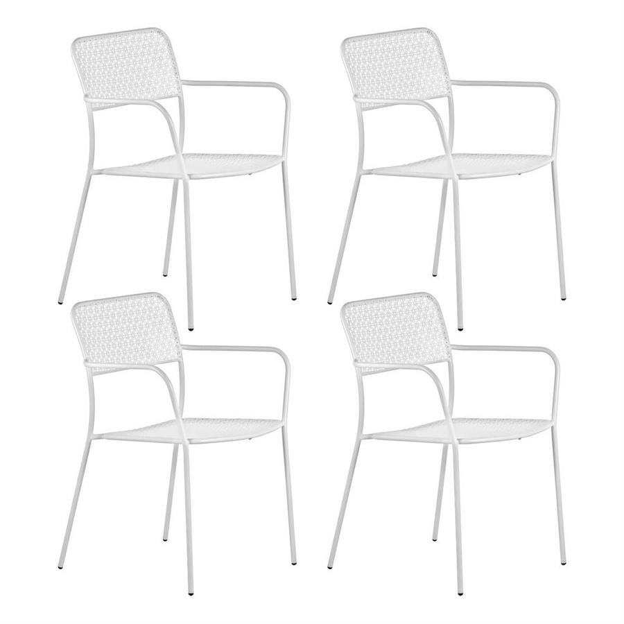 Set 4 sedie da giardino con braccioli in metallo bianco - Aura