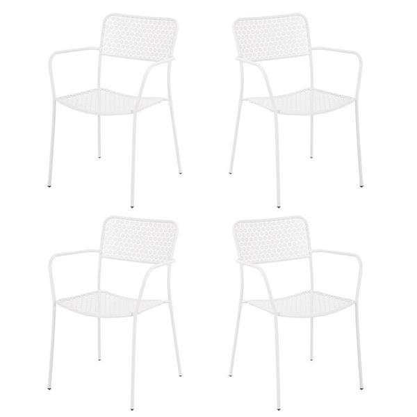 Set 4 sedie da giardino con braccioli in metallo bianco - Aura