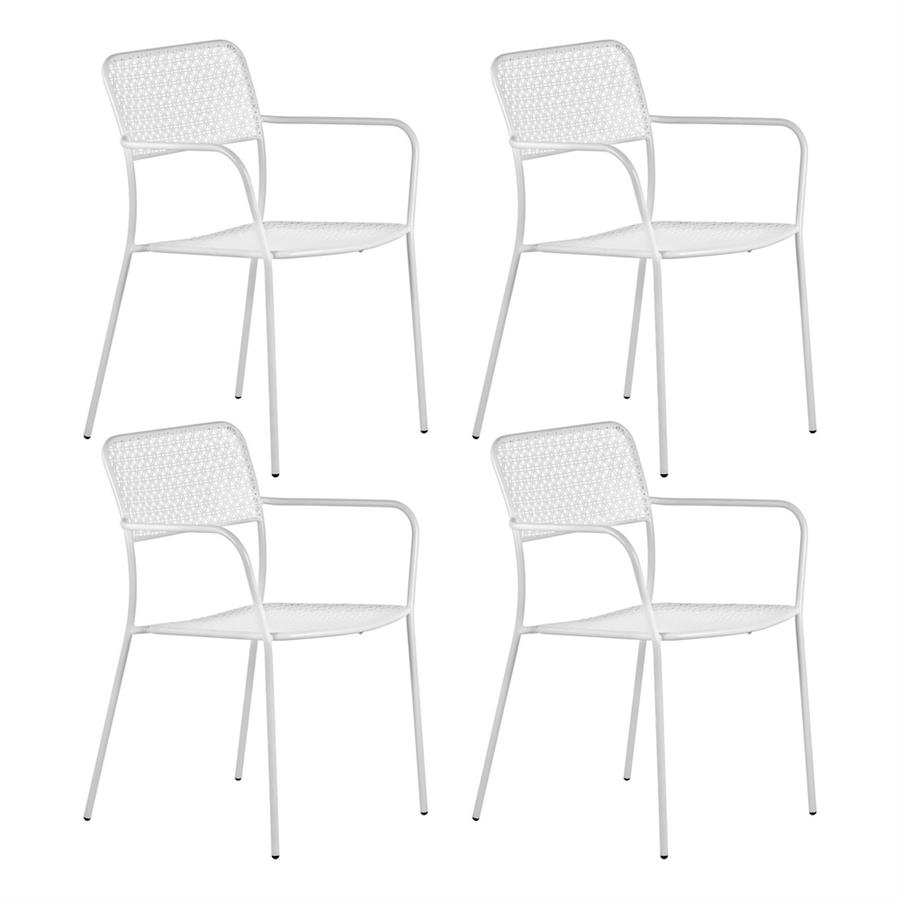 Set 4 sedie da giardino con braccioli in metallo bianco - Aura