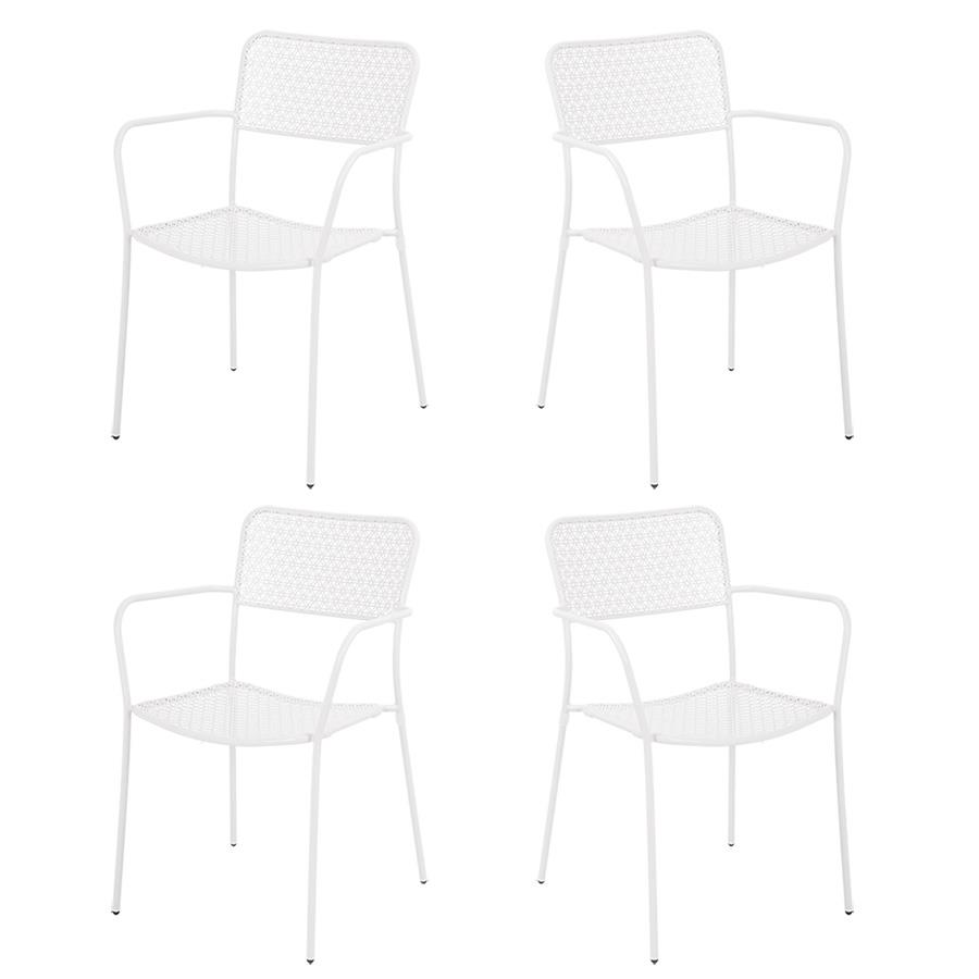 Set 4 sedie da giardino con braccioli in metallo bianco - Aura