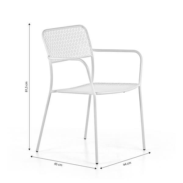 Set 4 sedie da giardino con braccioli in metallo bianco - Aura