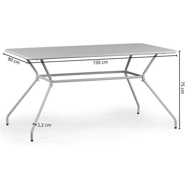 Tavolo da giardino 150x80 cm in metallo grigio - Cara