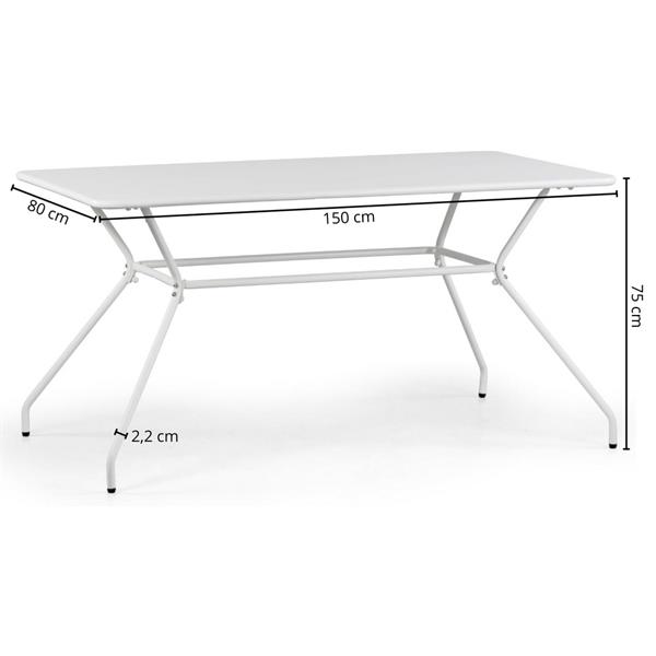 Tavolo da giardino 150x80 cm in metallo bianco - Cara