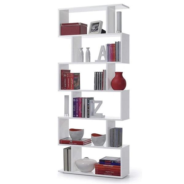 Libreria zig zag a 6 vani in legno bianco opaco 80x192 cm