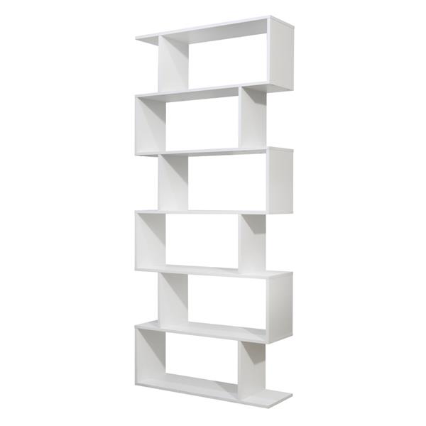 Libreria zig zag a 6 vani in legno bianco opaco 80x192 cm