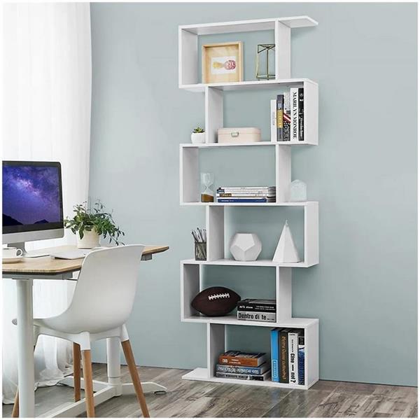 Libreria zig zag a 6 vani in legno bianco opaco 80x192 cm