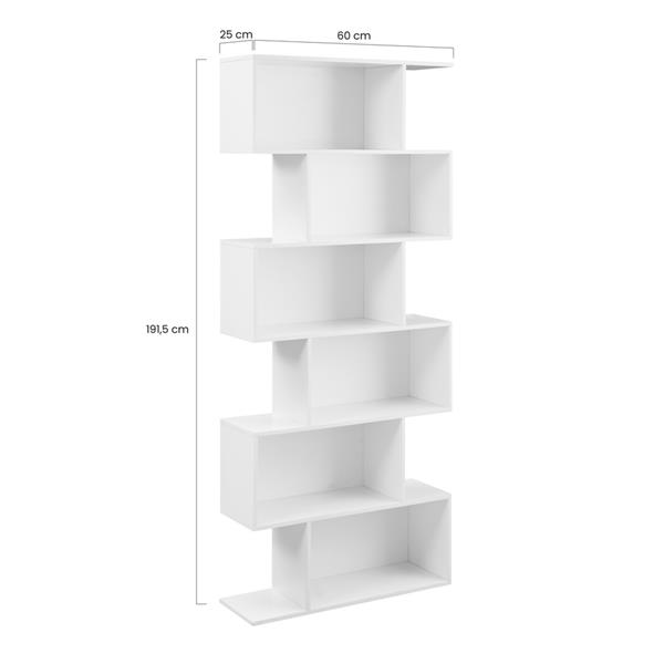 Libreria zig zag a 6 vani in legno bianco opaco 80x192 cm