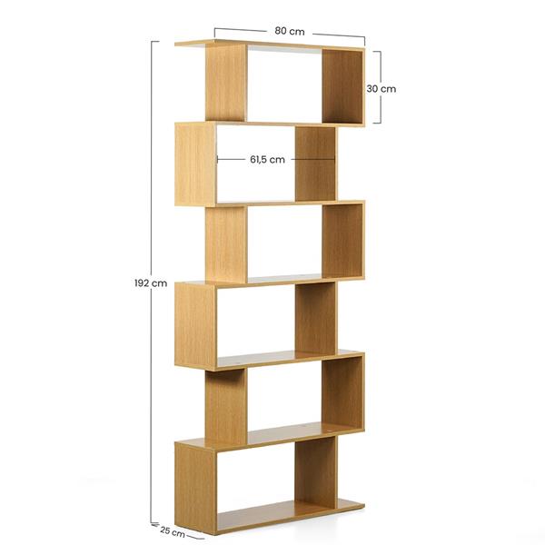 Libreria zig zag a 6 vani in rovere naturale 80x192 cm