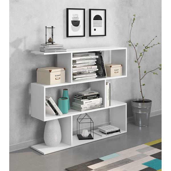 Libreria zig zag a 3 vani in legno bianco opaco 110x97 cm