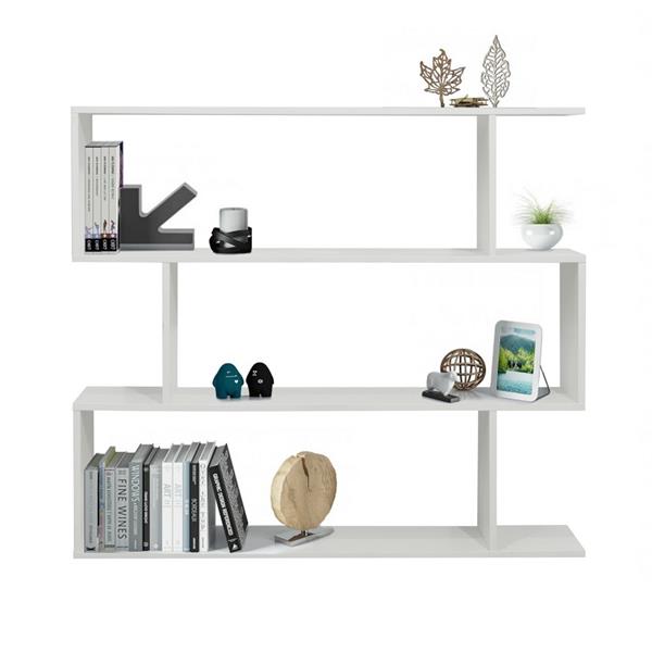 Libreria zig zag a 3 vani in legno bianco opaco 110x97 cm