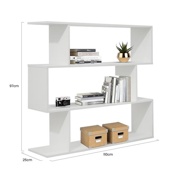 Libreria zig zag a 3 vani in legno bianco opaco 110x97 cm