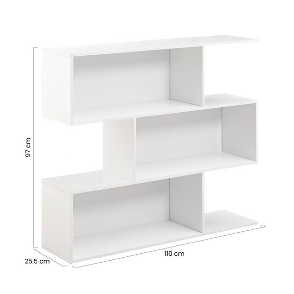 Libreria zig zag a 3 vani in legno bianco opaco 110x97 cm