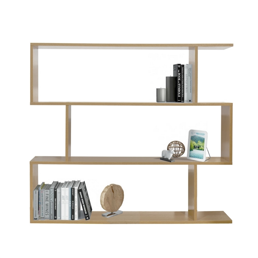 Kafka D11 Libreria A Zig Zag In Melamina - Design Moderno, 145x29x145 Cm - Colore Rovere E Bianco - 4 Ripiani + Asse Centrale - Per Soggiorno, Ufficio O Casa - 3
