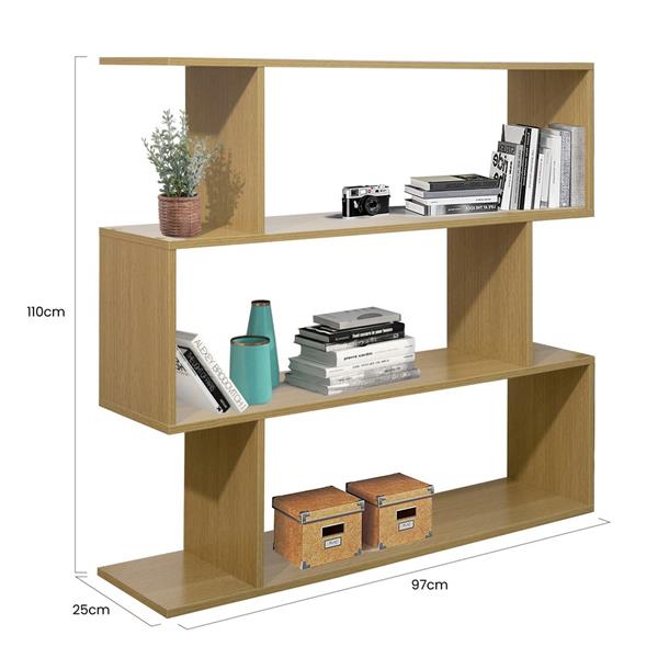 Libreria zig zag a 3 vani in rovere naturale 110x97 cm