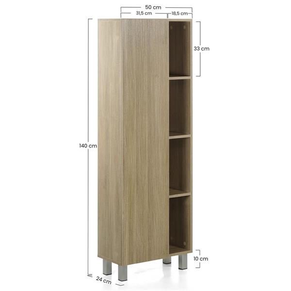 Mobile colonna da bagno 1 anta e 4 vani in rovere scuro 50x140 cm