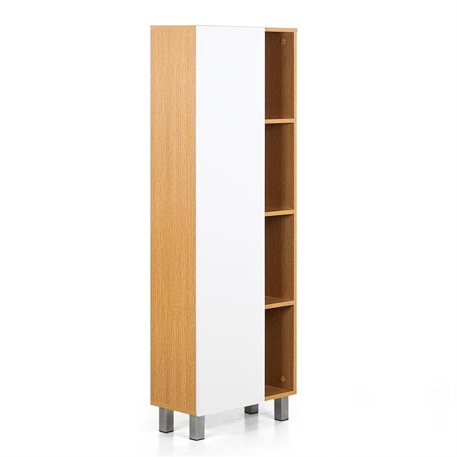 Mobile colonna da bagno 1 anta e 4 vani rovere chiaro e bianco 50x140 cm
