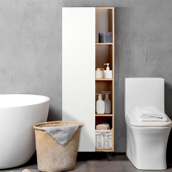 Mobile colonna da bagno 1 anta e 4 vani rovere chiaro e bianco 50x140 cm
