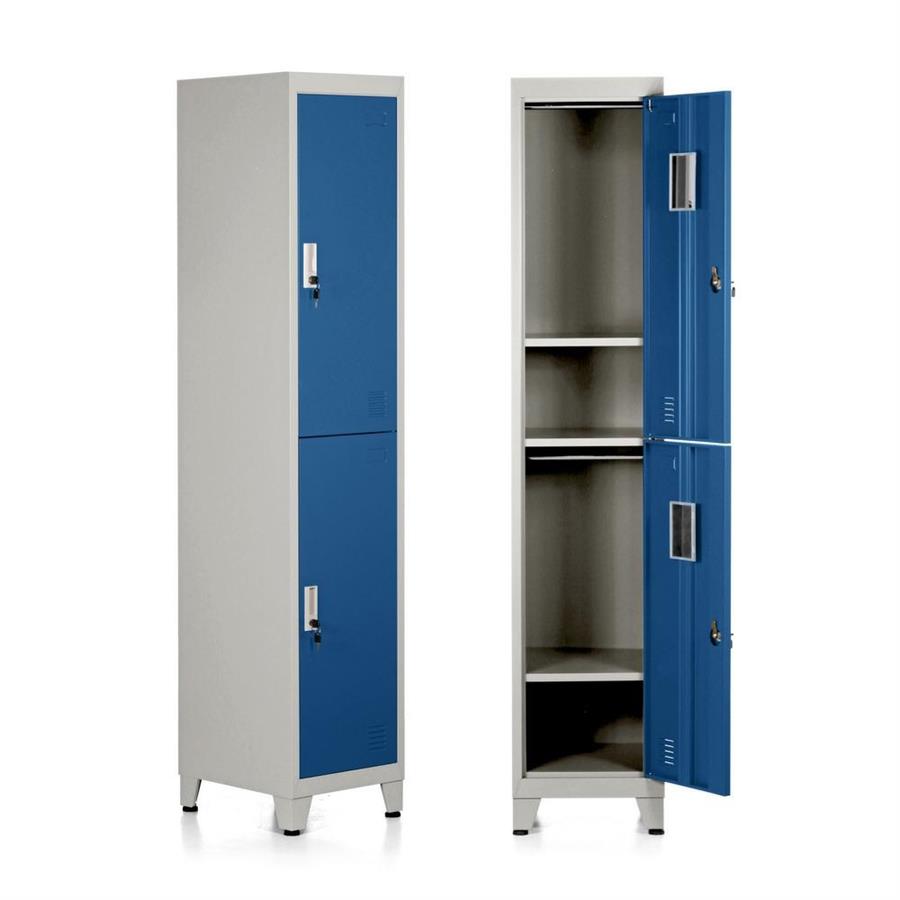 Armadietto metallico 2 ante blu con appendiabiti e ripiano inferiore