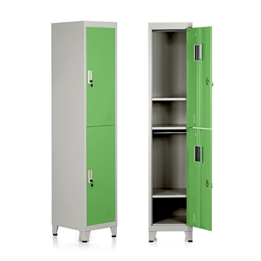 Armadietto metallico 2 ante verde con appendiabiti e ripiano inferiore