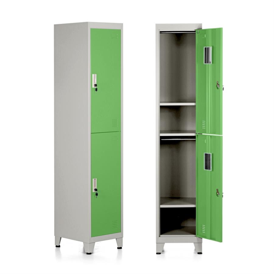 Armadietto metallico 2 ante verde con appendiabiti e ripiano inferiore