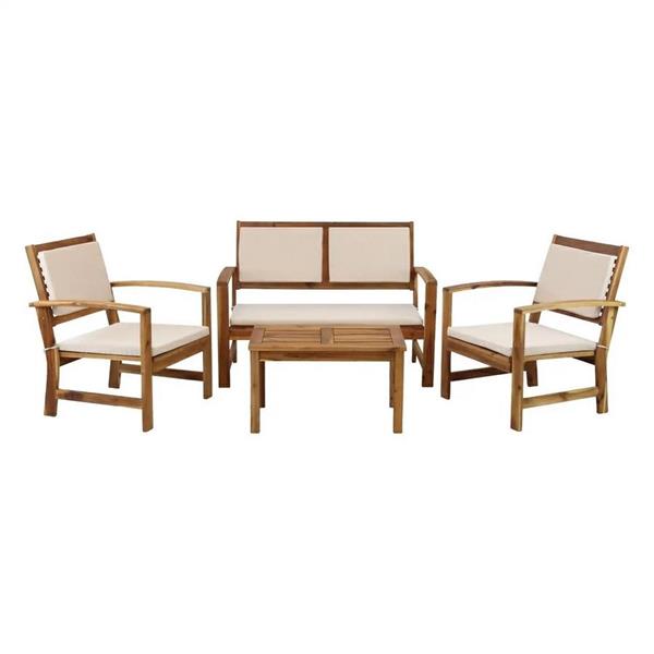 Set da giardino in legno con cuscini ecrù - Sassari