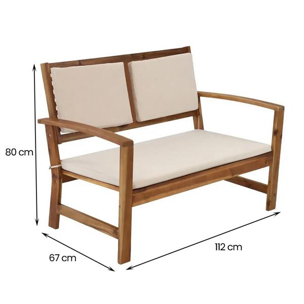 Set da giardino in legno con cuscini ecrù - Sassari