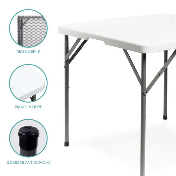 Tavolo catering quadrato 86x86x74 cm pieghevole hdpe bianco