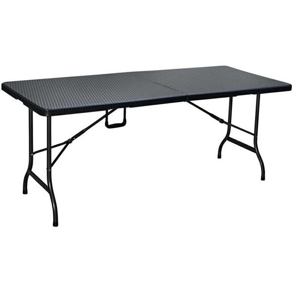 Tavolo pieghevole in hdpe 180x74x74 cm effetto rattan nero