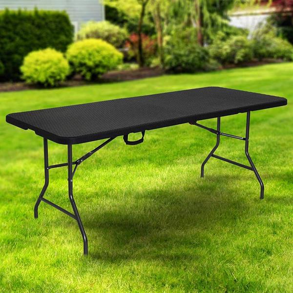 Tavolo pieghevole in hdpe 180x74x74 cm effetto rattan nero