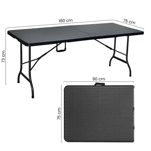 Tavolo pieghevole 180x74x74cm in hdpe effetto rattan nero