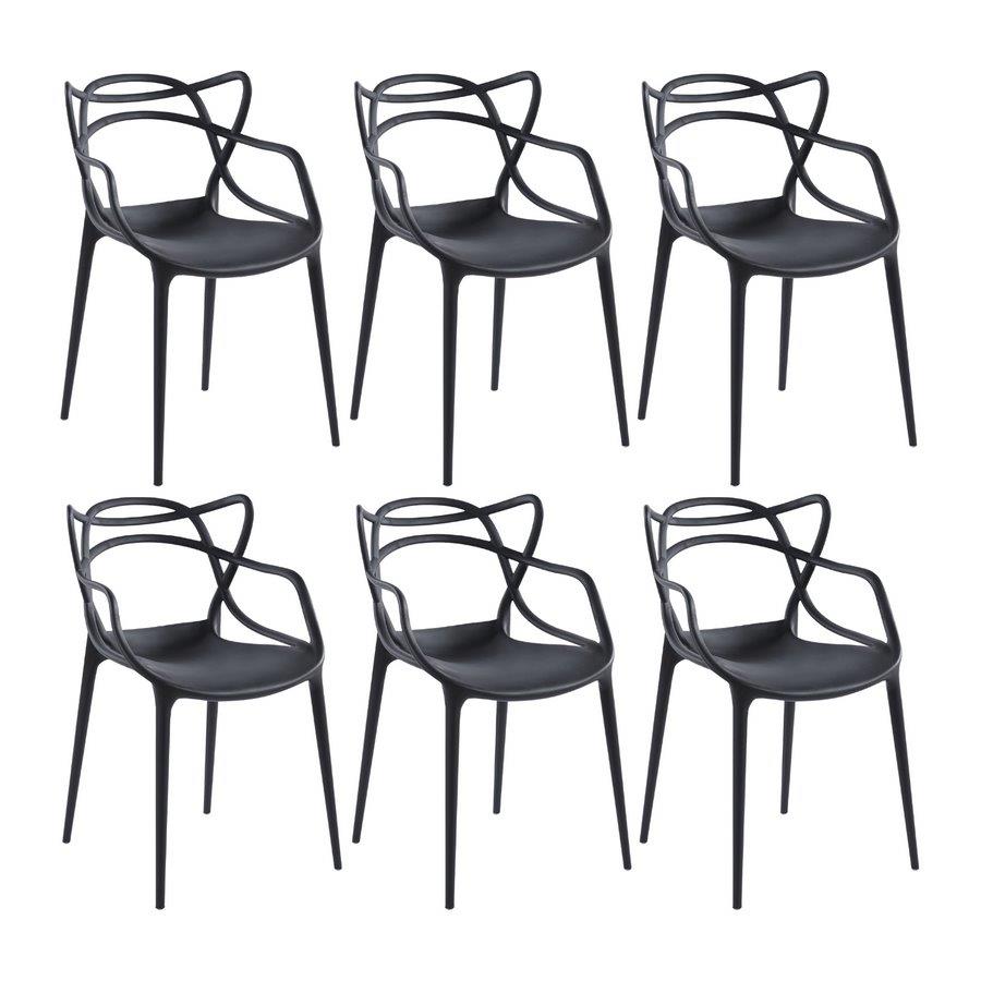 Set 6 sedie in polipropilene con schienale intrecciato nero