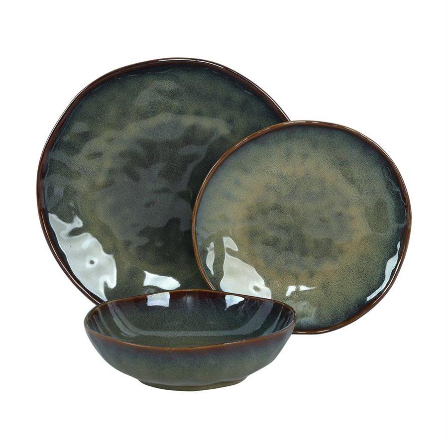 Set 18 piatti in ceramica moderni verde scuro- Elen