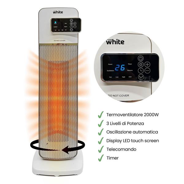 Stufa elettrica a torre con display a LED touch screen 2000W