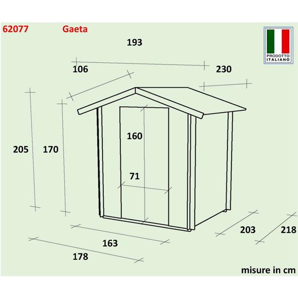 Casetta da giardino in legno 178x218cm porta singola – Gaeta