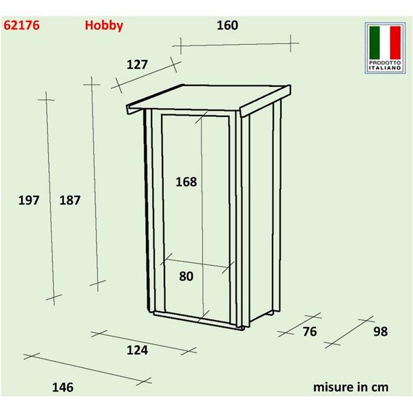 Casetta da giardino con porta singola 146x98x197cm - Monofalda