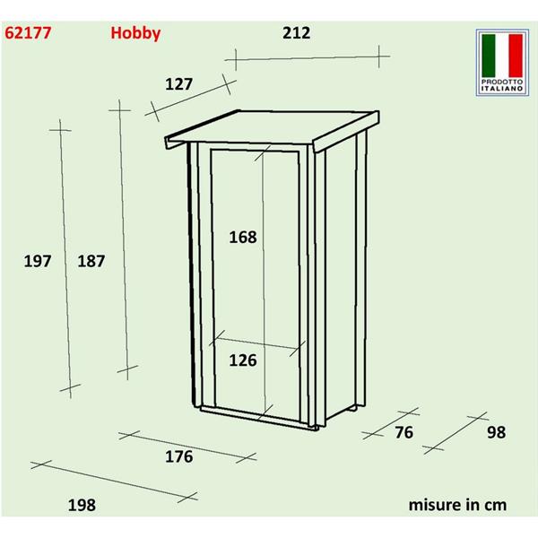 Casetta porta attrezzi in legno per giardino 198x98x197cm - Monofalda