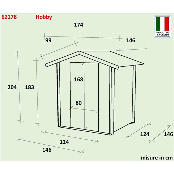 Casetta in legno per ripostiglio da giardino 146x146x204cm porta singola