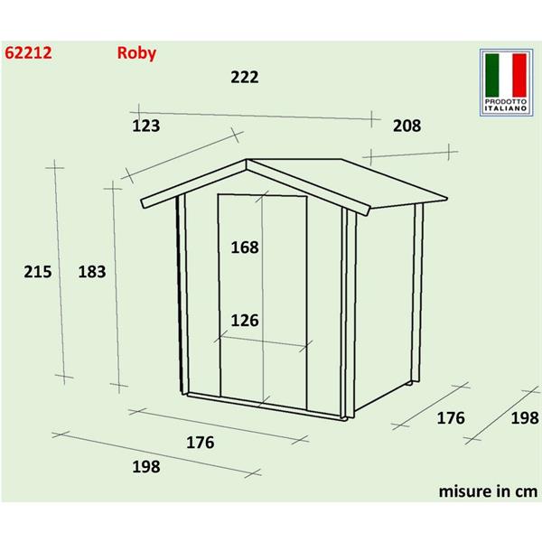 Casetta da giardino in legno PEFC 198x198cm porta doppia - Roby