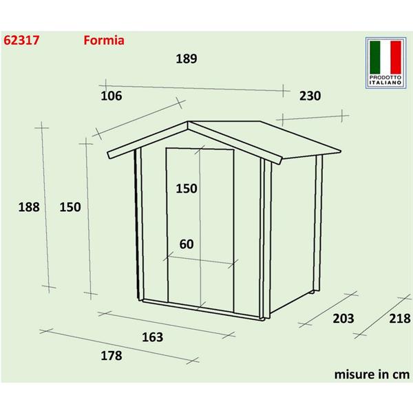 Casetta in legno porta attrezzi da giardino 178x218 porta singola - Formia