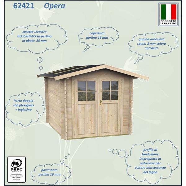 Casetta in legno di abete 215x180x207cm porta doppia - Opera