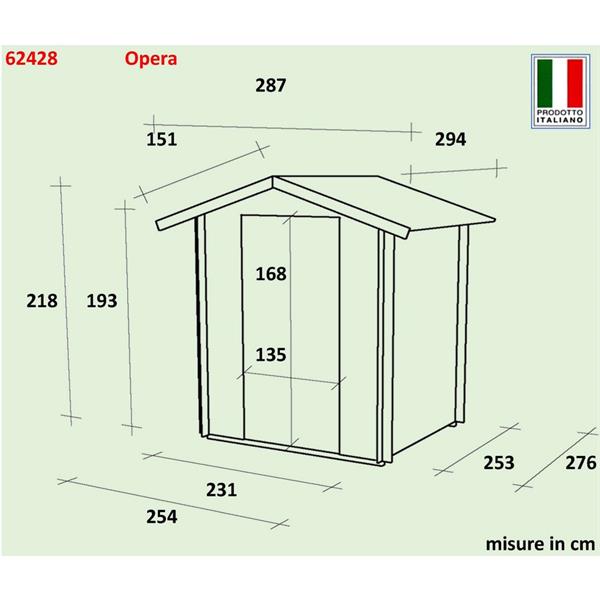 Casetta da giardino ripostiglio 254x276x218cm porta doppia - Opera