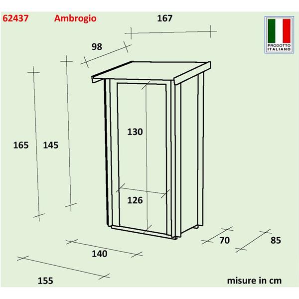 Casetta addossata da giardino 155x85cm porta doppia cieca - Ambrogio