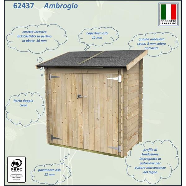 Casetta addossata da esterno in legno 155x85cm porta doppia cieca - Ambrogio