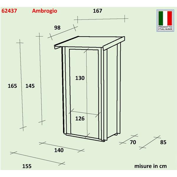Casetta addossata da esterno in legno 155x85cm porta doppia cieca - Ambrogio