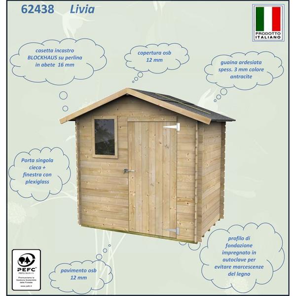 Casetta da giardino in legno di abete 198x130cm porta singola cieca - Livia
