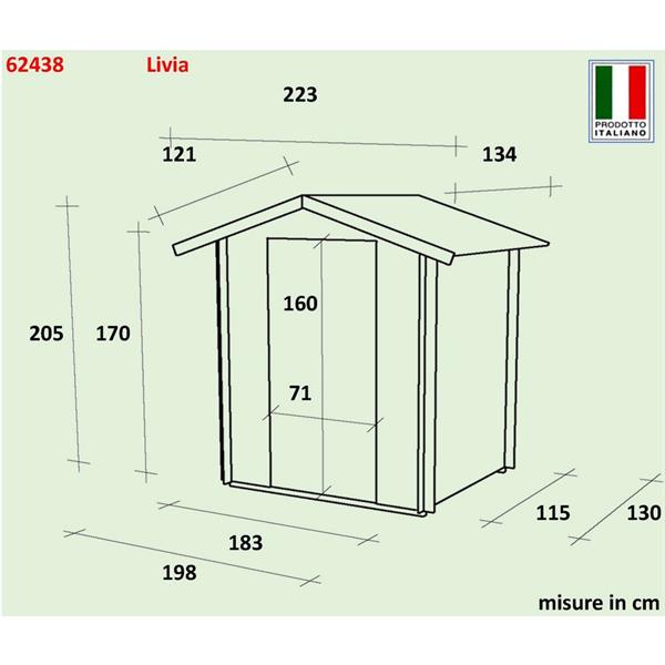 Casetta da giardino in legno di abete 198x130cm porta singola cieca - Livia