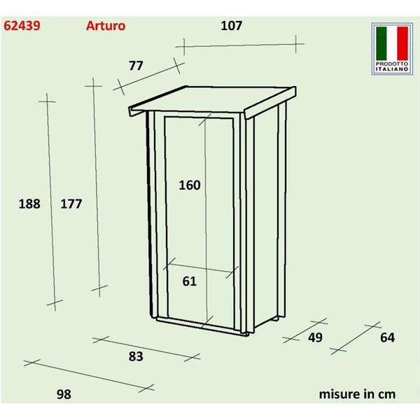 Casetta salvaspazio per utensili da giardino 94x64cm porta singola cieca - Arturo