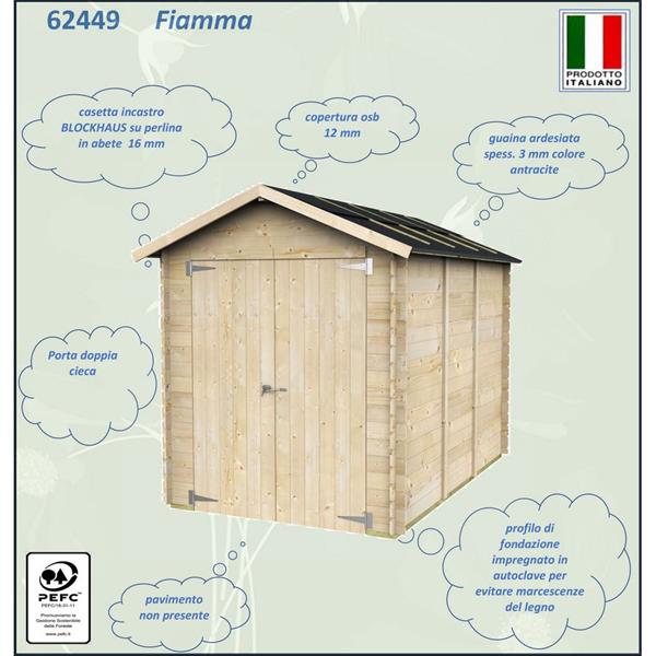 Casetta da giardino in legno massello 178x273cm porta doppia cieca - Fiamma